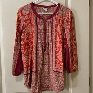 Lucky Brand Boho Tunic 3/4 Sleeve Top
